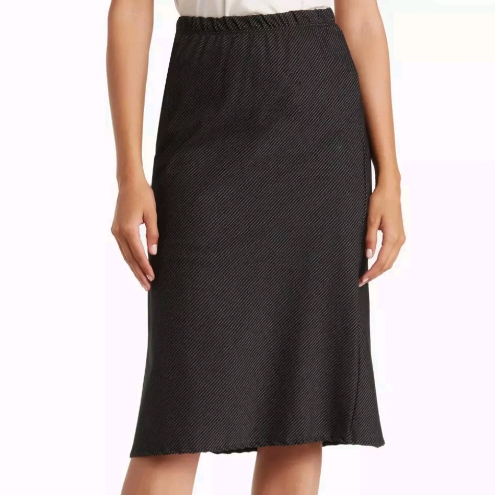 Forgotten Grace Women's Black White Striped Side Slit Midi Skirt Size Large